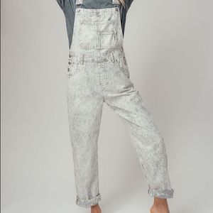 Acid Wash Striped Overalls